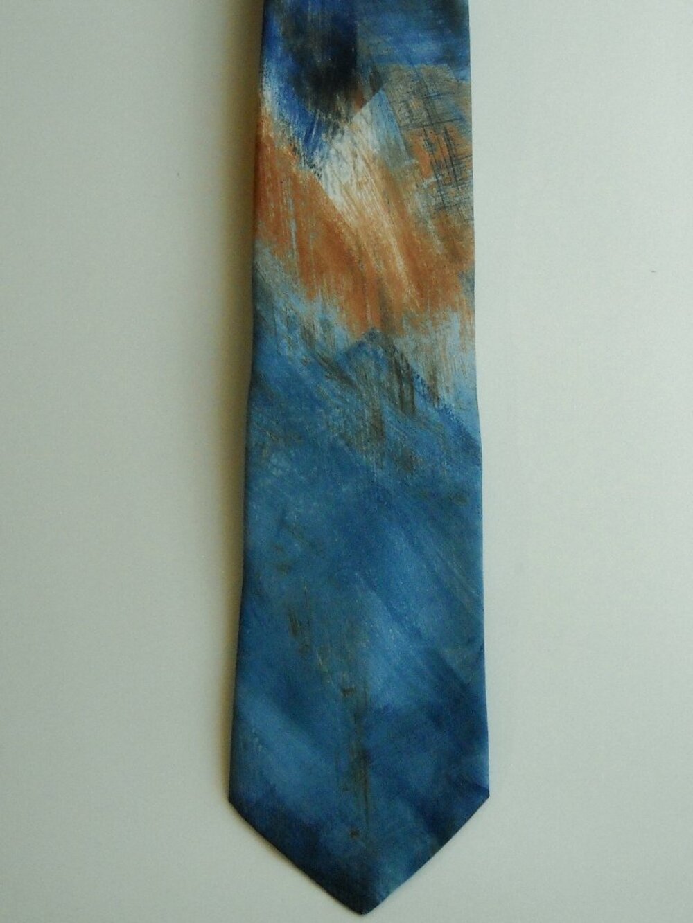 Hand Made Abstract Neck Tie 100% Italian Silk Blue Burgundy Amber Mens Neckwear